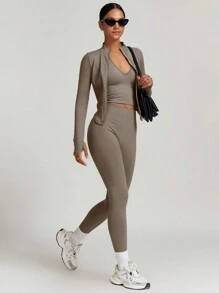 MASKERT Conjunto de pantalón y top ajustados sin costuras para mujer, alta elasticidad para correr, deportes, yoga, cómodo y amigable con la piel