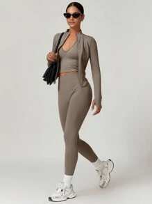 MASKERT Conjunto de pantalón y top ajustados sin costuras para mujer, alta elasticidad para correr, deportes, yoga, cómodo y amigable con la piel