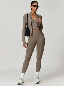 MASKERT Conjunto de pantalón y top ajustados sin costuras para mujer, alta elasticidad para correr, deportes, yoga, cómodo y amigable con la piel