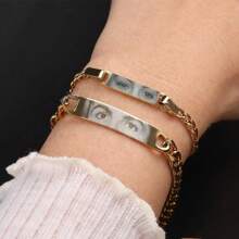 个性化人眼情侣手链，刻上您的眼睛 - “我看见你”，送给她/他的定制礼物，完美的情侣手工珠宝礼物 个性化眼睛照片情侣手链，定制照片手链，可雕刻不锈钢周年纪念礼物，情侣照片礼物 - 金色 - 查看 3