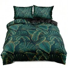 2/3pcs 3D Plants Print Duvet Cover Set Green Leaf Patterned Bedding Set(Size 135x200 Only 1 Pillowcase)