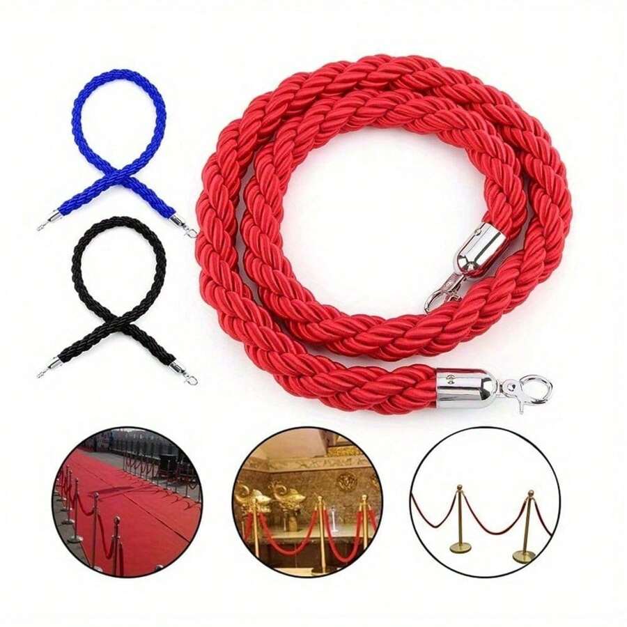 1.5M Twisted Queue Rope Barrier Post Stand Divider Crowd Control Stanchion For Clubs Hotel Bank Hospital (Red) - Red - View 1
