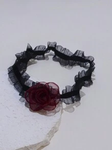 1 件时尚性感黑色蕾丝哥特式浪漫婚礼新娘伴娘红玫瑰吸血鬼服装腿吊袜带大腿链身体首饰万圣节情人节