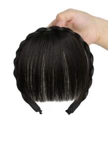 3股合成纖維髮箍編織髮箍劉海厚寬格紋編織黑色 - 黑色 - 查看 6