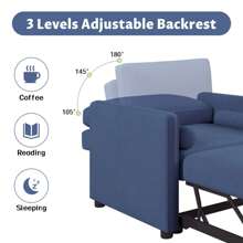 3 In 1 Convertible Sleeper Chair With Adjustable Backrest, Lounger Chair Turns Into Bed, Single Bed For Living Room, Linen, Tan - Blue - View 8