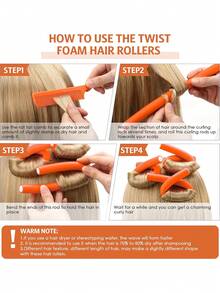 10pcs Flexible Curling Rods, Soft Foam Curly Twist Curling Irons, Styling Tools, No Heat Required - Orange - View 2