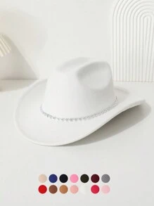 1 peça feminina boêmia retrô rua chique coração strass decorado boné de cowgirl ocidental, adequado para primavera, verão, outono e inverno, chapéu de festa casual