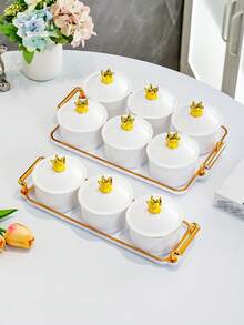 1 件 3/4/6 格水果碗北欧干果零食盘 - 皇冠手柄圆形水果盘带分隔格和盖盒 - 包括水果盘和托盘 - 多种颜色可选 - 彩色 - 查看 6