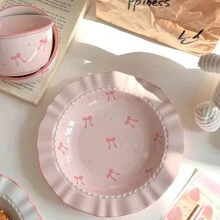 Set de vajilla de cerámica con moño rosa y blanco - 2/3 piezas, apto para dormitorio y hogar, regalo de Navidad, útiles escolares