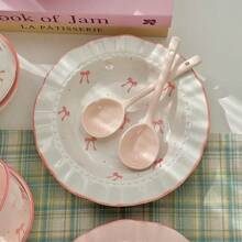 Set de vajilla de cerámica con moño rosa y blanco - 2/3 piezas, apto para dormitorio y hogar, regalo de Navidad, útiles escolares