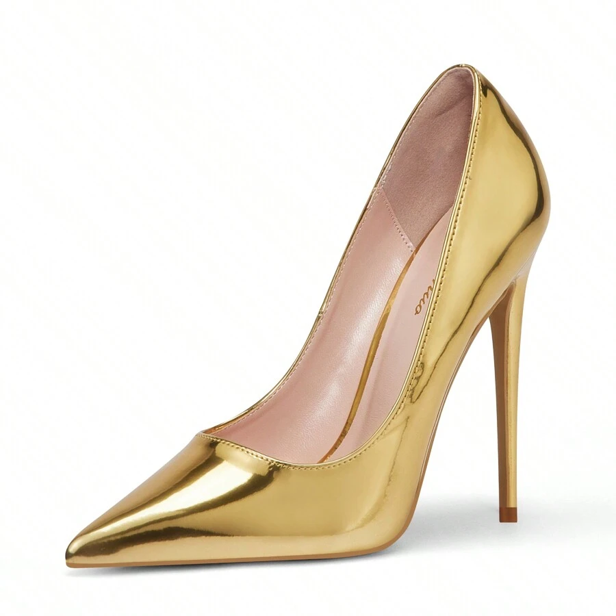 Women's 4.7 Inch Pumps Pointy Closed Toe Stiletto Sexy High Heels Slip On Porm Party Wedding Dress Shoes - 金色 - 查看 1