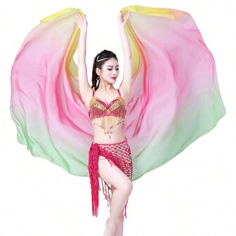 1 件彩色大尺寸开场舞披肩真丝面纱，肚皮舞渐变色雪纺围巾，舞蹈表演配饰