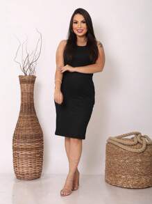 Short Midi Dress With Basic Tank Top And Pockets - màu đen - Xem 3