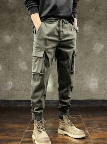 CARGO JOGGER Pants With Side Pocket With Elastic Streetwear - 軍綠色 - 查看 1