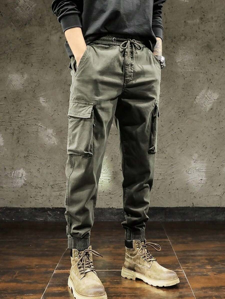 CARGO JOGGER Pants With Side Pocket With Elastic Streetwear - 軍綠色 - 查看 1