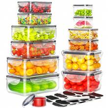 12Pcs Airtight Food Storage Containers With Lids, Reusable Plastic Food Containers For Kitchen Storage And Organization, Microwave And Dishwasher Friendly Home Appliances Accessories Gadgets Tools Christmas Stuff Cooking Christmas - Clear - View 1