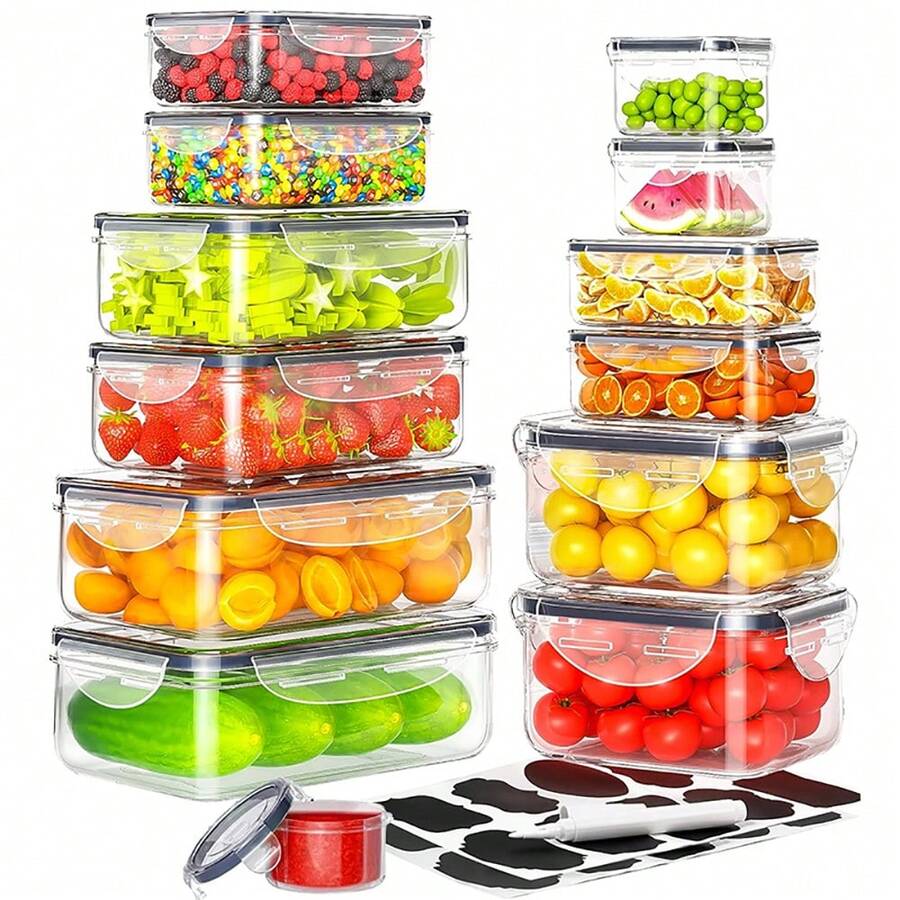 12Pcs Airtight Food Storage Containers With Lids, Reusable Plastic Food Containers For Kitchen Storage And Organization, Microwave And Dishwasher Friendly Home Appliances Accessories Gadgets Tools Christmas Stuff Cooking Christmas - Clear - View 1