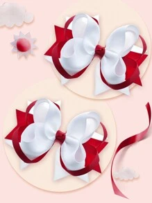 2pcs 5-Inch Fashion Hair Clips For Girls, Suitable For Holidays, Parties And School Wear - Red and White - View 1