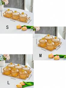 1 Set Vintage Gold Color Serving Tray With Snack Plates - Amber Gold Tray With Crown Round Plate - View 2