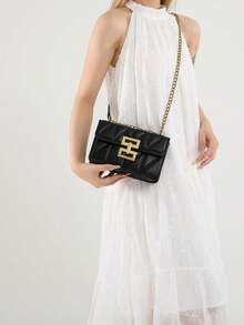 1 chiếc túi vuông nhỏ thời trang bằng da PU màu trơn cổ điển sang trọng cao cấp đeo vai/đeo chéo phù hợp với trang phục hàng ngày của phụ nữ, sử dụng thường ngày/buổi tối - màu đen - Xem 6