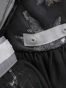 Meninas Preto Lantejoulas Malha Destacável Trem Elegante Princesa Traje Vestido Com Faixa De Cabelo, Adequado Para Festa De Halloween