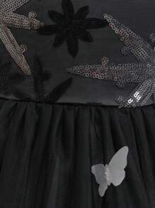 Meninas Preto Lantejoulas Malha Destacável Trem Elegante Princesa Traje Vestido Com Faixa De Cabelo, Adequado Para Festa De Halloween