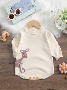 Barboteuse à manches longues en tricot avec motif de biche bébé fille