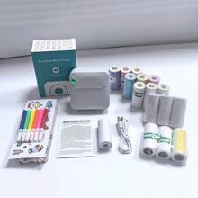 C17 Multi-Functional Mini Portable Thermal Bluetooth Pocket Printer Package, Includes 3 Rolls Thermal Paper, 3 Rolls Adhesive Label Paper, 3 Rolls Color Paper, 3 Rolls Color Adhesive Label Paper, Can Print Images, Photos, Labels, Text, To-Do Lists Back To School