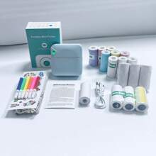 C17 Multi-Functional Mini Portable Thermal Bluetooth Pocket Printer Package, Includes 3 Rolls Thermal Paper, 3 Rolls Adhesive Label Paper, 3 Rolls Color Paper, 3 Rolls Color Adhesive Label Paper, Can Print Images, Photos, Labels, Text, To-Do Lists Back To School