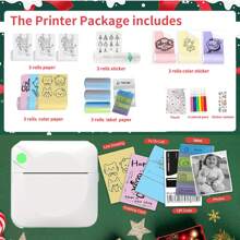 C17 Multi-Functional Mini Portable Thermal Bluetooth Pocket Printer Package, Includes 3 Rolls Thermal Paper, 3 Rolls Adhesive Label Paper, 3 Rolls Color Paper, 3 Rolls Color Adhesive Label Paper, Can Print Images, Photos, Labels, Text, To-Do Lists Back To School