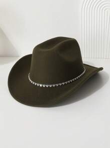 1 peça feminina boêmia retrô rua chique coração strass decorado boné de cowgirl ocidental, adequado para primavera, verão, outono e inverno, chapéu de festa casual