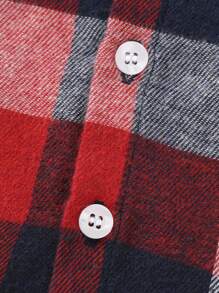 Camisa de manga larga con botones sencilla de tela a cuadros, suave, cómoda y respirable para bebé - Multicolor - Ver 6