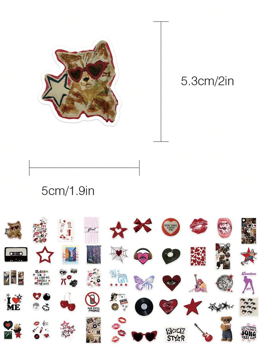50Pcs Downtown Y2K Girls Stickers Waterproof PVC Gift Cartoon