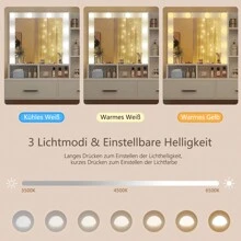 80cm Schminktisch mit LED-Beleuchtung und Steckdose, Weihnachtsgeschenk, Schminktisch mit Spiegel, Schminktisch mit 2 Schubladen und 2 Ablagefächern, zeitgenössischer Stil, Frisiertisch für das Schlafzimmer, Weiß
