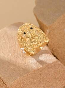 1 pieza Anillo de inoxidable chapado en oro de 18K con incrustaciones de circonita cúbica con patrón retro de cruz y Jesús, joyería de fe - anillo - Ver 3