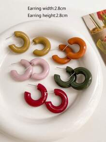 1 套/5 对时尚 C 形环状耳环，多色可爱休闲日常耳环套装 - 彩色 - 查看 9