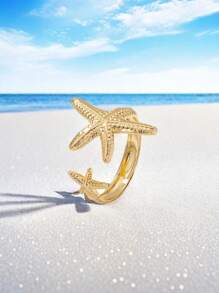 1 pieza Anillo para el dedo del pie de estrella de mar metálico plateado minimalista y de moda, talla ajustable, serie oceánica, fiesta, vacaciones, regalo para la novia