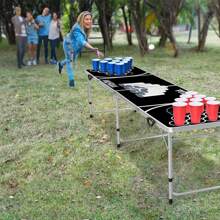 Froadp Beer Pong Tables With Cups And Balls Included For Parties, Premium Beer Pong, Adjustable Height, Aluminum And MDF Beer Pong Table - 242 X 62 Cm, Black - Black - View 4