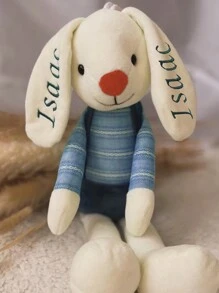 个性化兔子毛绒玩具 | 定制兔子（40厘米），耳朵上绣上您孩子的名字 | 柔软舒适的毛绒玩具，送给孩子的礼物 | 可定制，适合生日、新生儿派对、复活节、万圣节或圣诞节，这款定制毛绒兔子一定会给孩子们带来欢乐。2025万圣节配饰、玩具和游戏、创意定制装饰品、为您的家增添节日气氛 - 藍色 - 查看 5