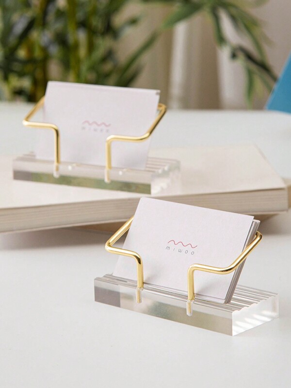 1pc Metal & Acrylic Transparent Business Card Holder Stand, Suitable For Party Invitations, Wedding, Gathering, Party Card Holder, Luxury Party Card Holder, Halloween, Christmas Party Card Holder