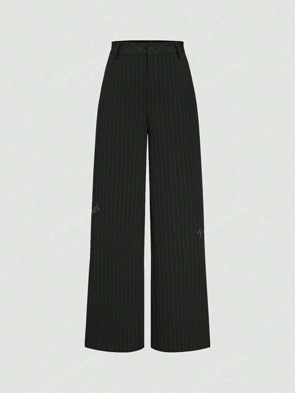 European And American Fashion Women High Waist Wide Leg Striped Casual Straight Pants