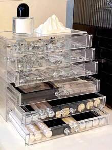 1 pieza Organizador de cajón de escritorio transparente para lápices labiales/brillos de labios, caja de almacenamiento de maquillaje a prueba de agua y polvo, para vacaciones en la playa, colección de baño, colección de dormitorio, gran capacidad