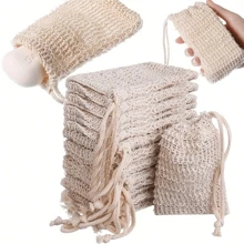 1/5/10 pièces Pochette de savon, Sac de savon en sisal avec cordon de serrage, Sac de conservation du savon, Sac de savon de douche noué pour moussage et séchage, Accessoires de salle de bain Décoration de salle de bain à la maison Décoration d'automne Retour à l'école