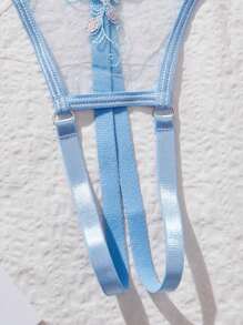 Women's Hollow Out Embroidery Sexy Lingerie Set For Going Out, Cool Light Blue - Blue - View 5