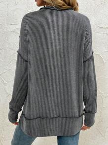 Women Long Sleeve Shirts Fall Ribbed Loose Fit Oversized Sweatshirts Casual Side Slit Tunic Tops