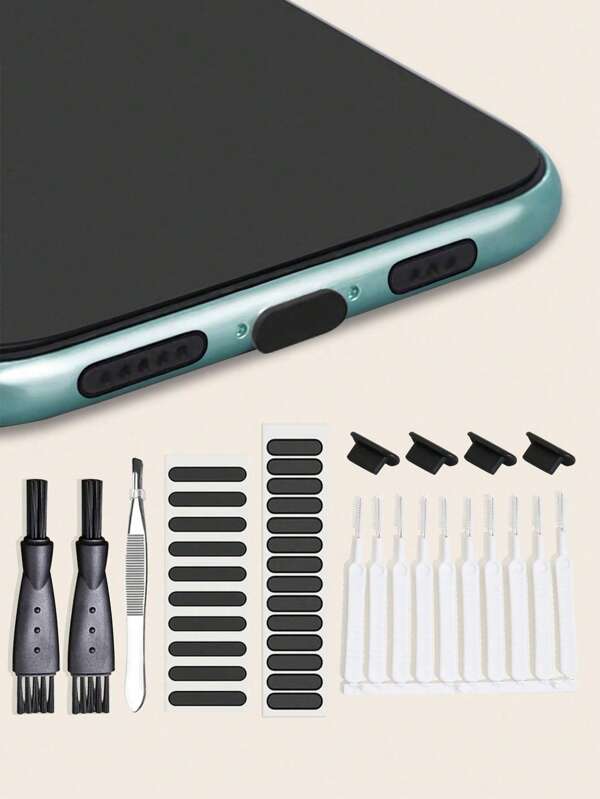 Kit de limpieza y mantenimiento para Tipo-C con tapón antipolvo, protector de altavoz, pinzas y cepillo de limpieza de teclado