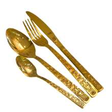 Faqueiro de Inox De Luxo Talheres Dourado Trabalhado faca de Mesa Colher de Mesa Colher de Sobremesa Garfo de Mesa 24peças - Dourado - Visão 5