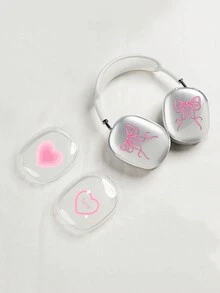 1pair TPU Transparent Anti-Fall Soft Earphone Case With Colorful Heart & Bow Decor Compatible With Airpods Max - Pink - View 8
