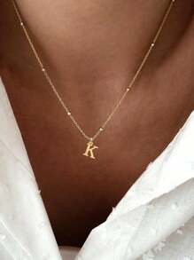 1pc Women Tiny Letter A-Z Initial Letter Necklaces Golden Plated Stainless Steel Engraved Letter Necklace Aesthetic Birthday Valentine's Day Gift Jewelry Valentines,Mom,Mother,Mother's Day,Gift