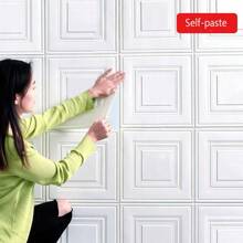 10/20/50 件 3D 纹理自粘墙砖，13.78 英寸防水泡沫墙纸板，易于安装，即撕即贴，适用于客厅、卧室、厨房、浴室天花板和房间装饰 - 白色 - 查看 1